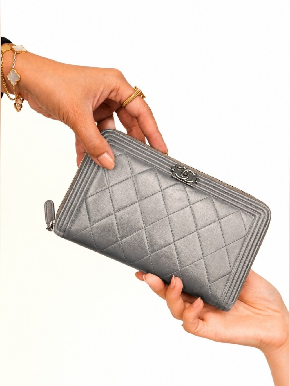 CHANEL Quilted Leather Zip-Around Boy Wallet
